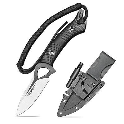 Afbeelding van TONIFE Explorer Vast Lemmet mes met Schede 8Cr14MoV Multifunctioneel Overlevingsmes, Glasvezel Versterkt Nylon Handvat voor Outdoor EDC (Zwart+ Zwart Titanium en Satijn)