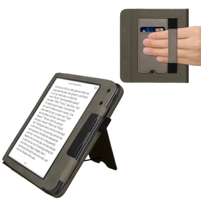 Afbeelding van kwmobile E reader hoesje geschikt voor Kobo Libra Colour hoes flip case van kunstleer Ereader cover met stand Opkomende Zon design in grijs