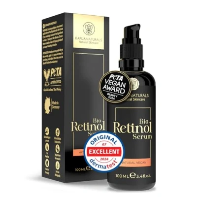 Afbeelding van BIO retinol Serum Hoog gedoseerd 100ml 5 voudig complex +Hyaluron +Vitamine C ✓ Veganistisch &amp; Zeer effectief ingekapseld voor een stralende heldere huid zonder vlekken