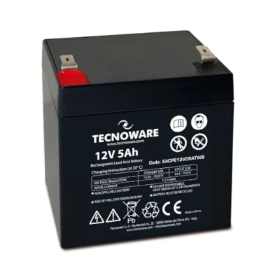 Afbeelding van Tecnoware Hermetische loodbatterij 12V 5Ah voor UPS, Alarm en camerabewakingssystemen Faston aansluiting 6,3 mm Afmetingen 9 x 10 7 cm