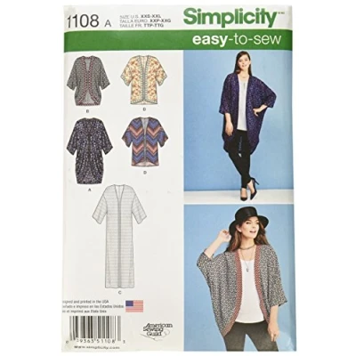 Afbeelding van Simplicity 1108 maat A 2 x small/X Small/small/medium/large/X large/2 grote, Miss &#039;kimono is in verschillende stijlen &#039;knippatronen.