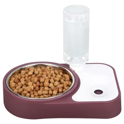 Afbeelding van Belle Vous Brown Automatic Water Dispenser/Feeder Pet Food Bowl 500ml/17oz Capacity Plastic Gravity Dispenser Water/Food for Cats, Small/Medium/Large Dogs, Rabbits &amp; Other Animals
