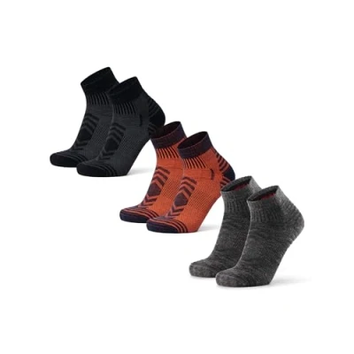 Afbeelding van DANISH ENDURANCE Wandelsokken met Merino Wol, Laag Uitgesneden, Warme Wandelsokken, Anti Blaar, 3 paar, Veelkleurig (1x Marineblauw/Oranje, 1x Zwart, Donkergrijs), 39 42