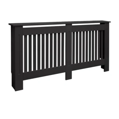 Afbeelding van Radiatorbekleding landelijke stijl zwart, 152x19x82 cm, gemaakt van gelakt MDF