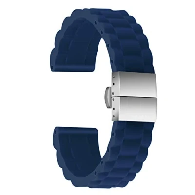 Afbeelding van ULLCHRO Uniseks rubberen armband met roestvrijstalen zilveren vouwsluiting, blauw, 20 mm,