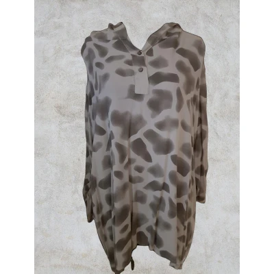 Afbeelding van Dames top/blouses print met capuchon beige One size