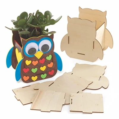 Afbeelding van Baker Ross FE645 Houten Bloempot met een uil thema Knutselset voor kinderen Pakket van 3, Maak je eigen Bloempot, Plantpotten Kinderen, Creatieve knutsel activiteiten Kinderen,assorted