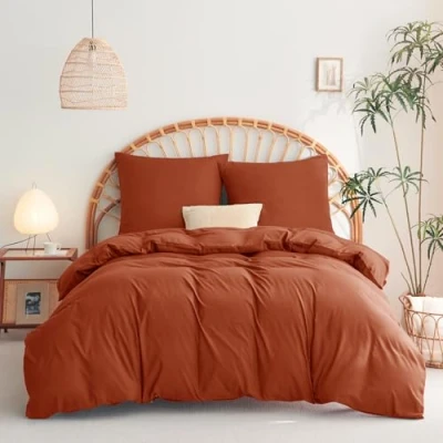 Afbeelding van WAVVE Dekbedovertrek 155x220 cm met 2 kussenslopen 80x80 cm, Bedset in 100% microvezel 3 delig Beddengoed Set Terracotta
