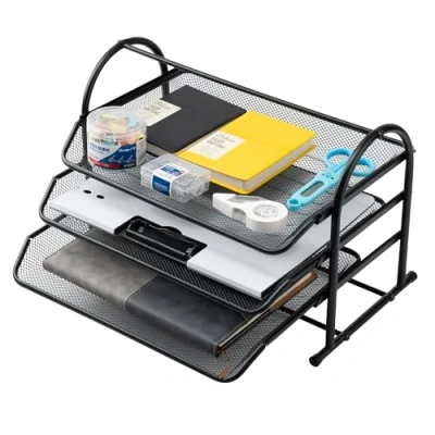 Afbeelding van 3 Tier Mesh Letter Tray,Office Desk Paper Organizer File Trays, Metalen Desktop Papierlade voor Thuiskantoor (zwart)