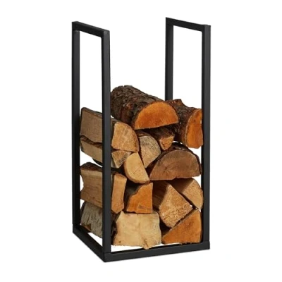 Afbeelding van Relaxdays brandhoutrek binnen haardhoutrek zwart houtopslag woonkamer max. 20 kg