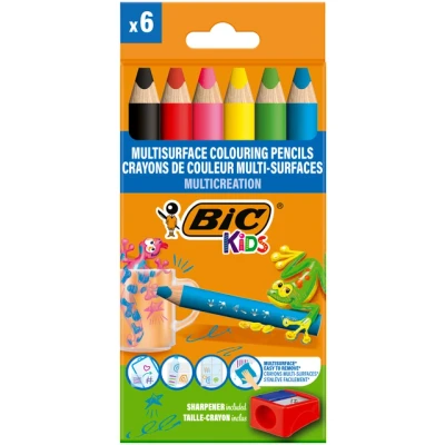 Afbeelding van Kleurpotloden BicKids Multi Surface inclusief puntenslijper assorti pak à 6 stuks