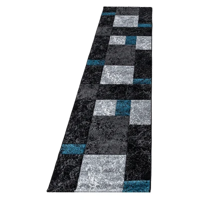 Afbeelding van Moderne Loper Tetris Turquoise 1330 80x300cm Adana Carpets