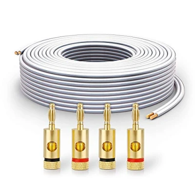 Afbeelding van PureLink SP061 010 luidsprekerkabel 2x2,5mm² (99,9% OFC, massieve koperstrengen 0,20 mm) HiFi boxkabel, 10m, wit, set incl. 4 banaanstekkers