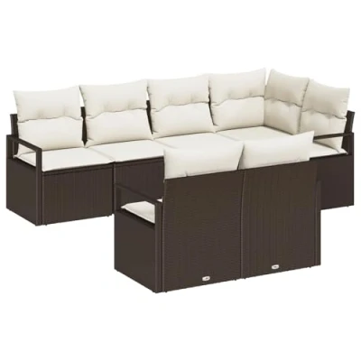 Afbeelding van vidaXL 7 delige Tuin Sofa Set met Kussens Bruin Poly Rattan, 2 Zits Opslag &amp; Rattan