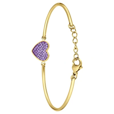 Afbeelding van Lucardi Dames Stalen goldplated Armband hart met kristal violet Staal Goudkleurig 20 cm