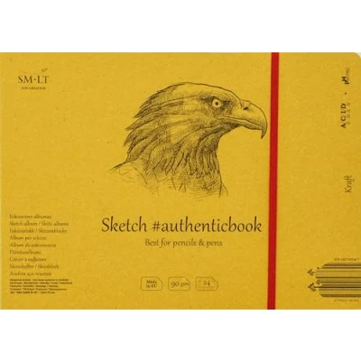 Afbeelding van SMLT 5EB 24ST/KRAFT Authentic Line 245x176 mm genaaid schetsblok authentiek, 90 gsm geribbeld bruin natron kraftpapier, 24 vellen