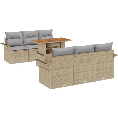 Afbeelding van vidaXL 7 delige Tuinbank Set met Kussens Beige Poly Rattan Acacia