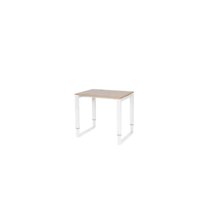 Afbeelding van Domino Plus bureau, hoogte instelbaar (62 85cm) met 80x60cm &#039;zwevend&#039; havana/ kersen licht 25mm blad en wit (RAL9010) O poot frame