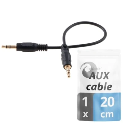 Afbeelding van valonic AUX kabel kort, 20 cm, 3.5 mm audio voor auto of PC jack kabel, zwart