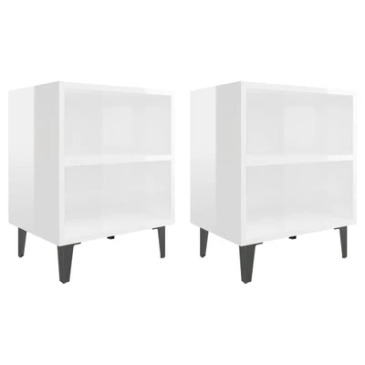 Afbeelding van Nachtkastjes 2 st met metalen poten 40x30x50 cm hoogglans wit