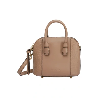 Afbeelding van FURLA Leren Handtas Schoudertas Miastella Mini Bucket Bag Greige Lichtbruin