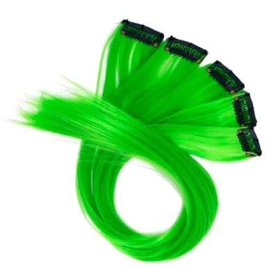 Afbeelding van CAISHA 5 delige set, 50 cm, kleurrijke strengen, strengen clip in extensie, haarverlenging, glad, lang haar, haarstukje, groen, BST130