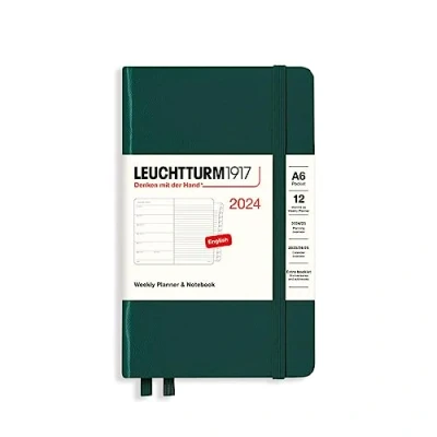 Afbeelding van LEUCHTTURM1917 367728 weekkalender &amp; notitieboek Pocket (A6) 2024, 12 maanden, bosgroen, Engels