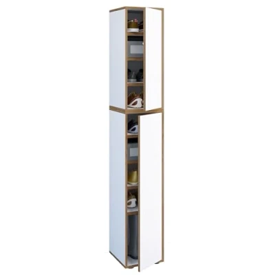 Afbeelding van VCM Holz Schuhschrank Maße: B. 30 x H. 183 T. 33 cm Allzweckschrank 9 Fächer 2 Drehtüren Salia Breite