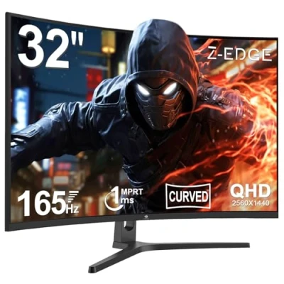 Afbeelding van Z Edge Gaming Monitor Gebogen 32&#039;&#039; 2K QHD(2560x1440), 1ms, 165Hz, FreeSync, 16:9 Scherm, 1500R VA, kantelbaar Instelbaar, 2xDP1.4 &amp;2xHDMI2.0, 3000:1, RGB, VESA 75*75mm(HDMI kabel Meegeleverd)