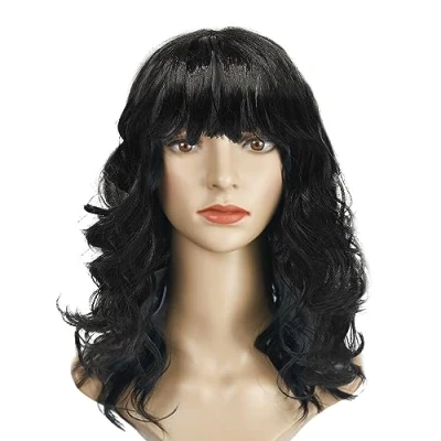 Afbeelding van VIKSAUN Krullend haarpunten, kostuum, cosplay, pruik, sexy, lang haar, damespruik, krullend, golvend, synthetisch hittebestendig, pruiken voor dagelijks gebruik, feest, jaren 70 (zwart)