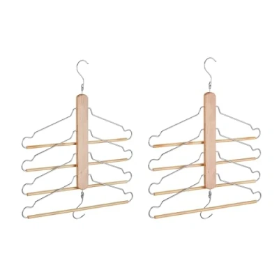 Afbeelding van Relaxdays meervoudige kledinghanger 4 kledinghangers ruimtebesparende hanger bruin Pak van 2
