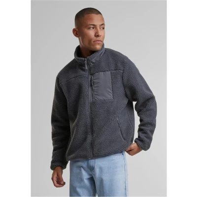 Afbeelding van Urban Classics overgangsjas voor heren, teddy jas met stand up kraag, lichte opstaande regular fit, cloudgrey, 4XL