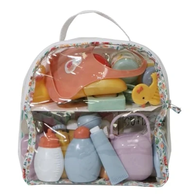 Afbeelding van JC TOYS Rugzak met 20 accessoires voor poppen, geschikt poppen van 38 cm, het bewaren en spelen, roze, 3 jaar