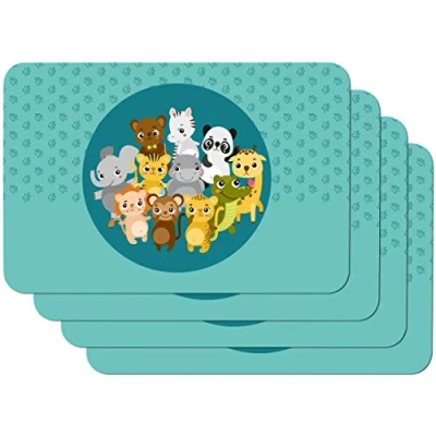 Afbeelding van Venilia Placemat Kinderen Dieren Blauw Gedrukt Eettafel Mat Schilderen Rechthoekig 4 Stuk 45 x 30 cm, 59110