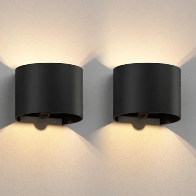 Afbeelding van ledscom.de 2 x RUNEL wandlamp voor buiten, IP65, up/downlight, bewegingsmelder, matzwart, rond, 1x G9 max. 10W