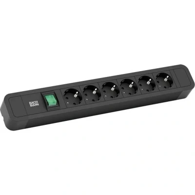 Afbeelding van BACHMANN PRIMO2 stekkerdoos 6x geaard contact, aluminium, met schakelaar, zwart,