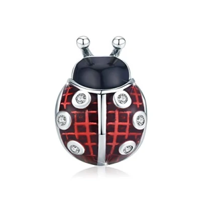 Afbeelding van Lieveheersbeestje bedeltje voor armband, 925 sterling zilver, rood, emaille inzetbedels, kraal, compatibel met Pandora ketting
