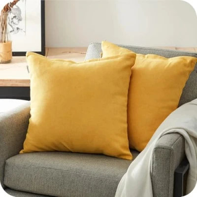 Afbeelding van Topfinel Kussensloop, 45 x cm, mosterdgeel, 2 stuks, decoratie voor woonkamer, huis, slaapkamer, jongeren, kinderen, kussenslopen, bank, bed, auto, vierkant, dubbelzijdig, effen, van zachte