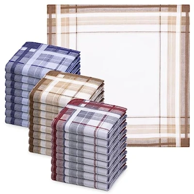 Afbeelding van JEMIDI zakdoeken heren 100% katoen 40 x cm Set van 24 Herbruikbare voor volwassenen In 3 kleuren
