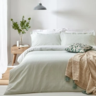 Afbeelding van The Linen Yard Hebden Super King Dekbedovertrekset, katoen, Eucalyptus, groen, HEBDEN/D04/EUC