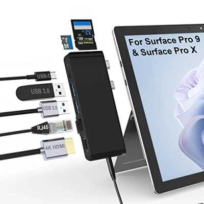 Afbeelding van Surface Pro 9 dockingstation, hubadapter met 100 Mbps LAN, 4K HDMI, W USB C (display+data+PD opladen), 2 3.0, 3,5 mm audio, SD/TF kaartlezer voor Microsoft /X