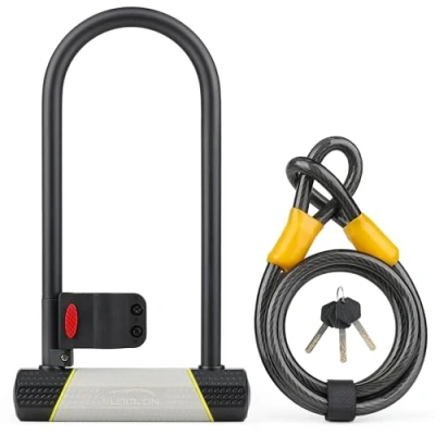 Afbeelding van SUNYA fietsslot, diefstalbeveiliging, 180 x 320 mm, U slot voor fietsen + 1500 mm kabel, 1 houder racefiets, mountainbike, fiets