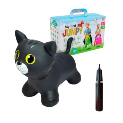 Afbeelding van Gerardo&#039;s Toys Jumpy Springtie zwarte kat, springdieren vanaf 1 jaar en 2 jaar, springdier voor kinderen, opblaasbare dieren, speelgoed buiten of binnen, peuters 12 maanden,