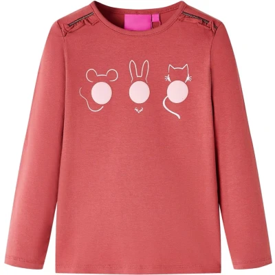 Afbeelding van Kindershirt met lange mouwen dierenprint 140 rozebruin