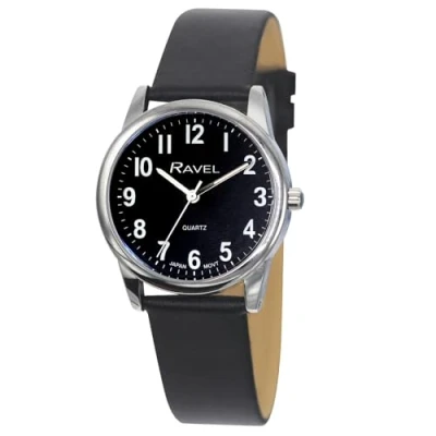 Afbeelding van Ravel Plus Heren alledaags horloge met extra lange levensduur en een lederen band van microvezels Japanse analoge kwarts RP003M Zwart/Zilverkleurig/Zwarte Wijzerplaat
