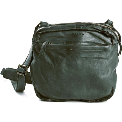 Afbeelding van HAROLD&#039;S Leren Schoudertas Submarine Crossbag Zip Green Donkergroen