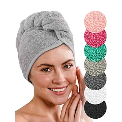 Afbeelding van LAYNENBURG Premium haartulband met knoop van 100% katoen voor kort en lang haar tulband handdoek is sneldrogend absorberend haarhanddoek incl. 4 haarbanden (grijs)