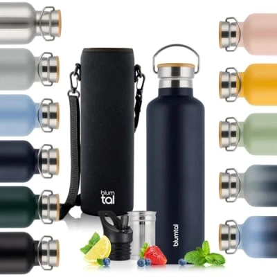 Afbeelding van Blumtal Thermosfles 1000 ml Dubbelwandige Drinkfles BPA Vrij Theefles Thermos Donkerblauw