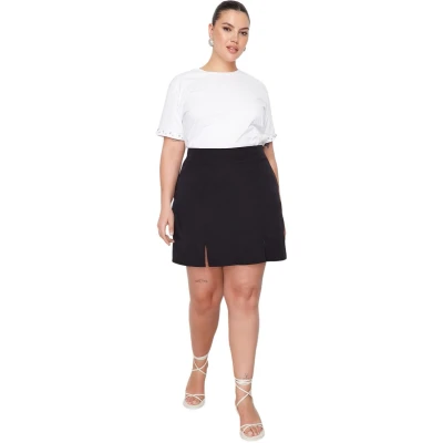 Afbeelding van Trendyol Zwarte Split Mini/Korte Lengte Plus Size Geweven Rok Tbbaw23Az00048