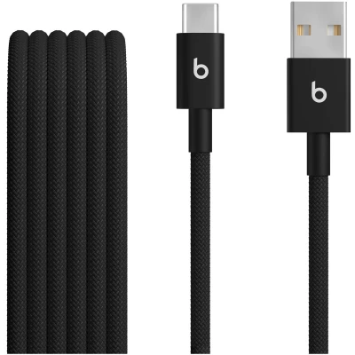 Afbeelding van Beats kabel voor USB A naar C Geweven, snelladen, stevig ontwerp dat niet in de knoop raakt, compatibele oplader Apple en Android apparaten met (1,5 m) zinderend zwart